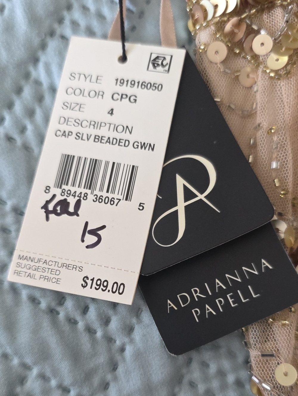 Adrianna Papell Gold Sequin Maxi Gown with Cap Sleeves - Picture 2 of 3